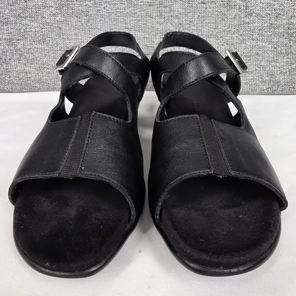MEPHISTO WOMEN’S BLACK LEATHER COMFORT SANDALS – SIZE EU 39 (US 8–8.5)